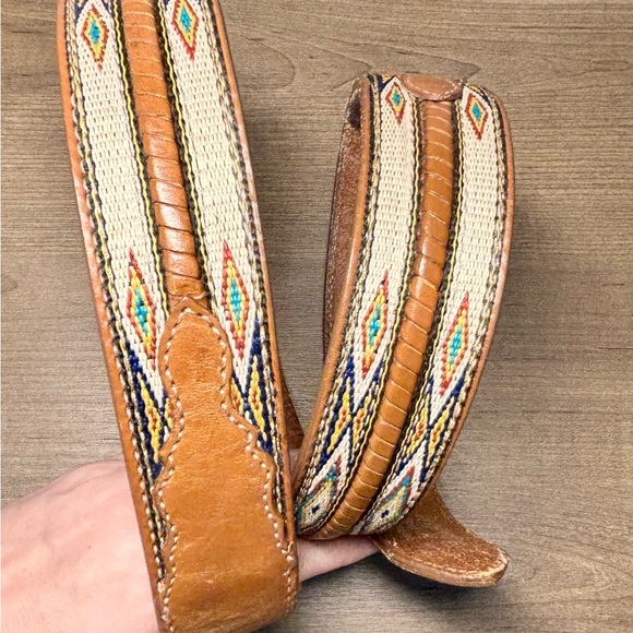 Wrangler men’s belt leather with decorative weave silver tone buckle size 38 - Picture 1 of 13